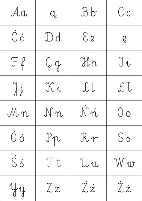 alfabet polski pisany